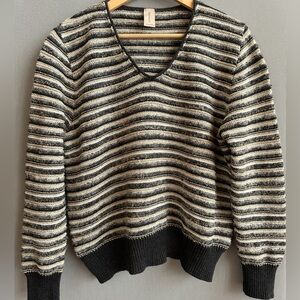 Cotton Blend Striped Knit Sweater |